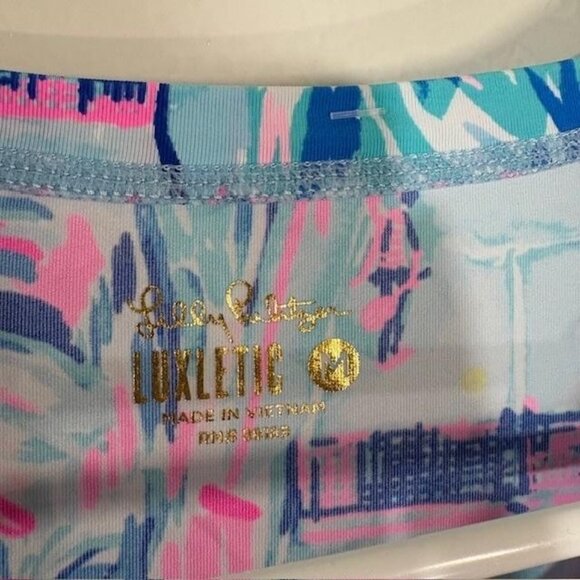 Lilly Pulitzer Luxletic Shirt Womens Medium Pink Blue Palm Print Long Sleeve - Picture 3 of 9
